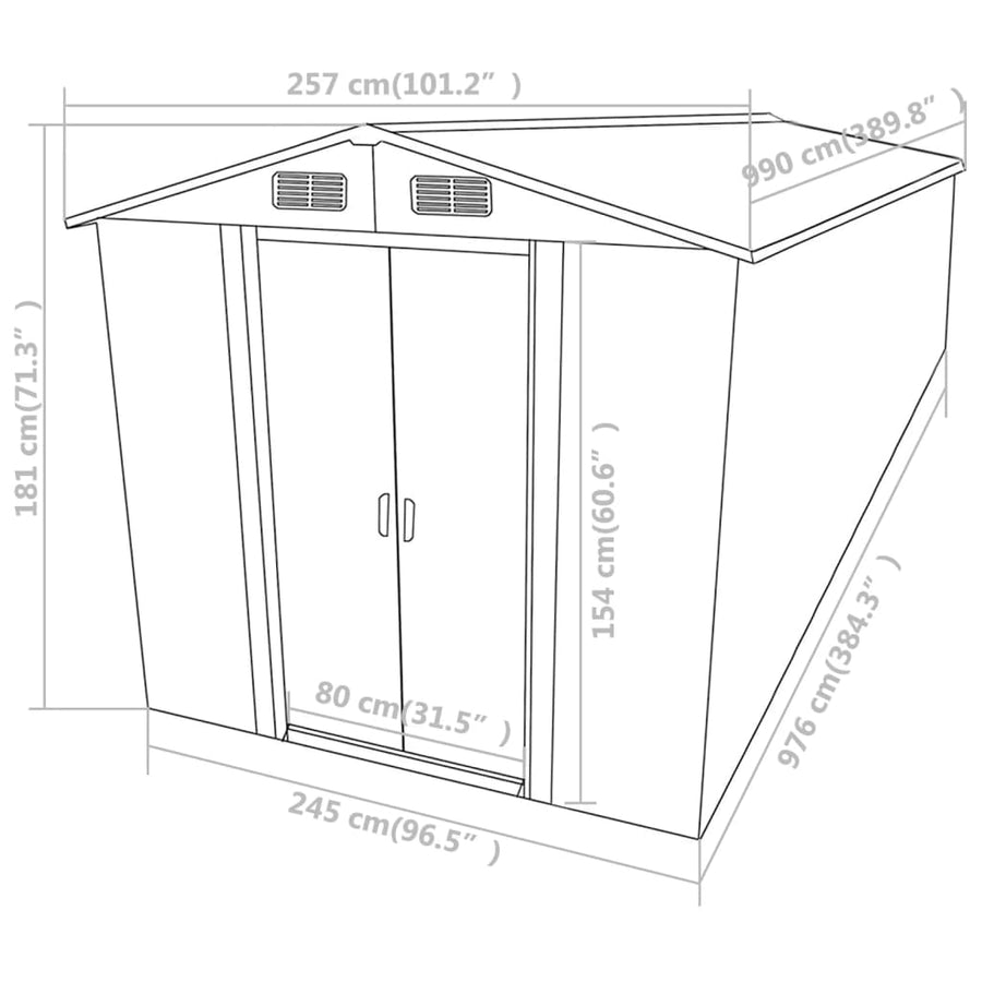 Tuinschuur 257X990X181 Cm Gegalvaniseerd Staal Antraciet