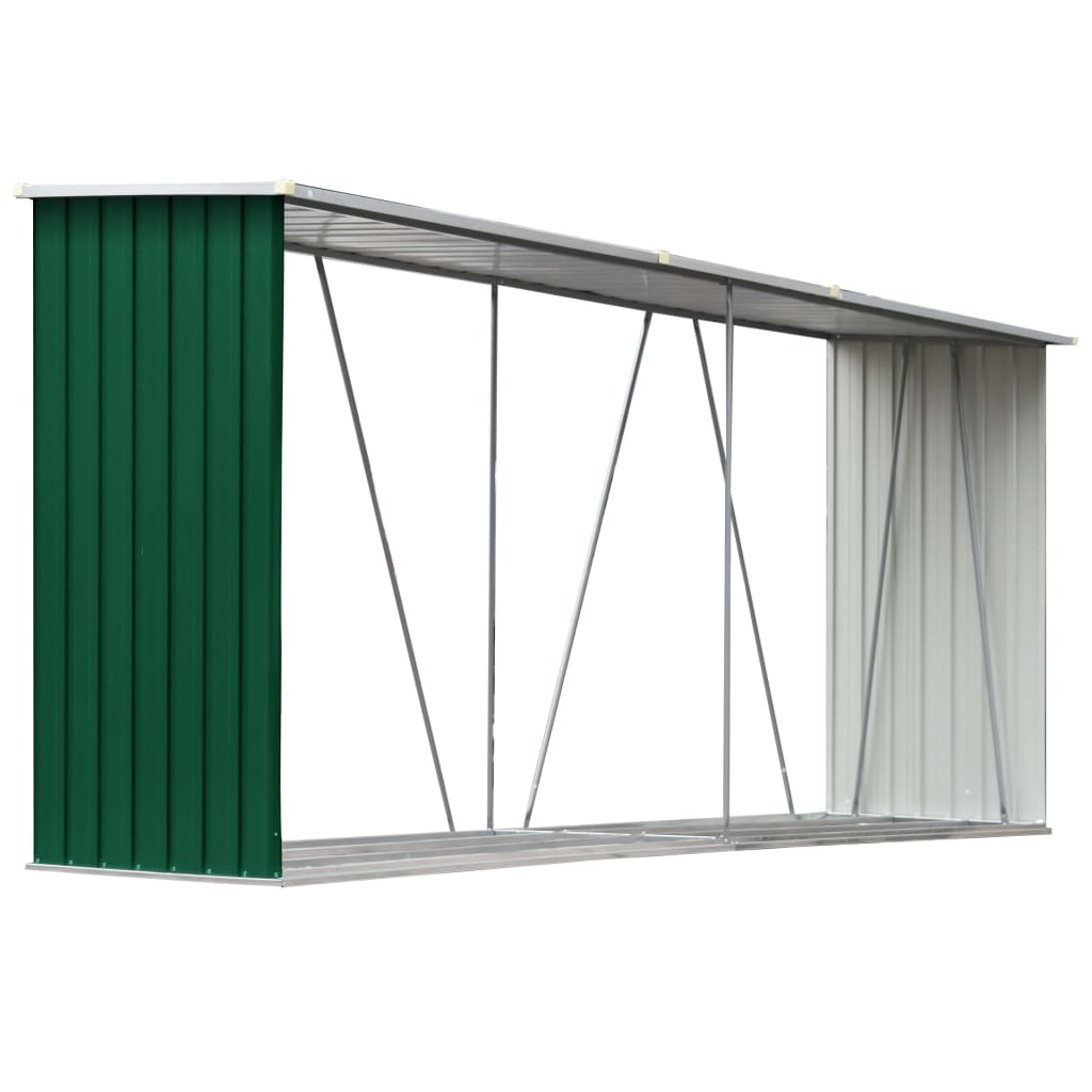 Haardhoutschuur 330X84X152 Cm Gegalvaniseerd Staal Groen