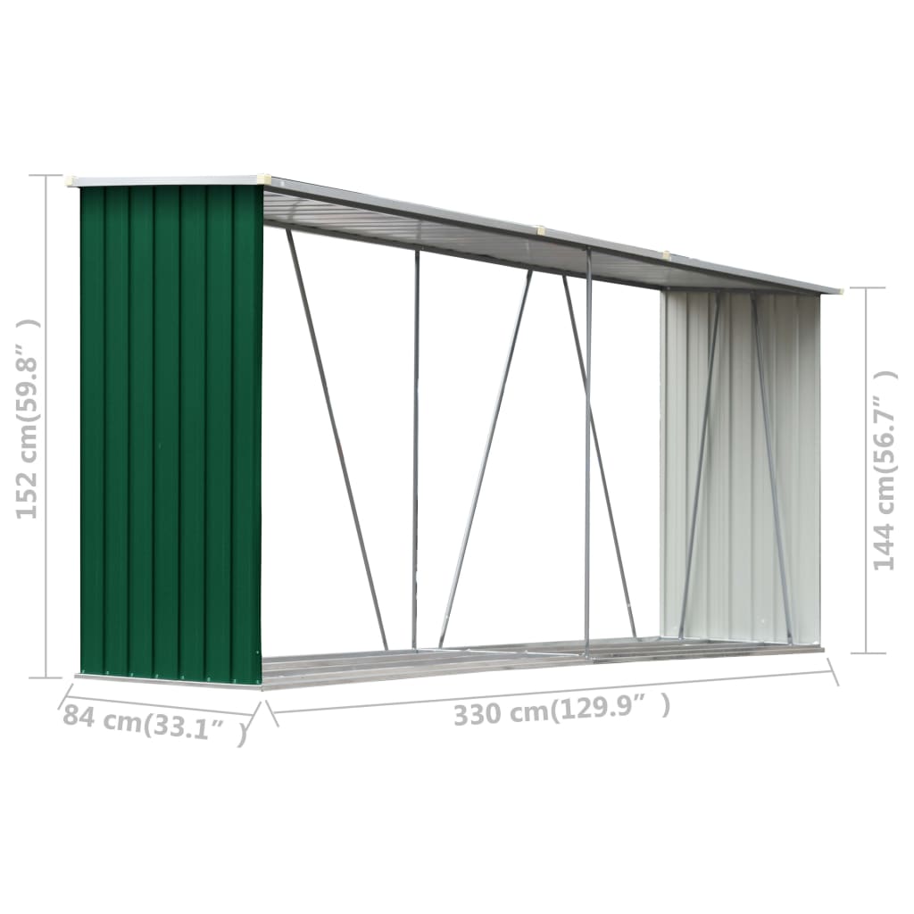 Haardhoutschuur 330X84X152 Cm Gegalvaniseerd Staal Groen