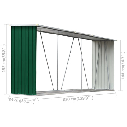 Haardhoutschuur 330X84X152 Cm Gegalvaniseerd Staal Groen