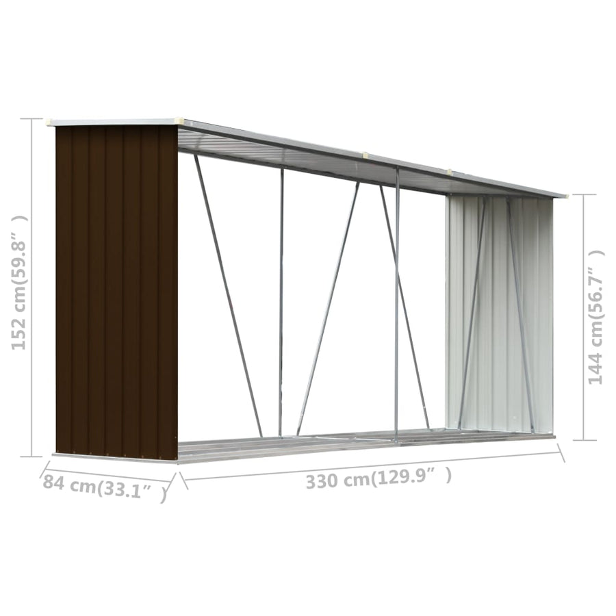 Haardhoutschuur 330X84X152 Cm Gegalvaniseerd Staal Bruin