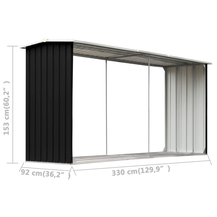 Haardhoutschuur 330X92X153 Cm Gegalvaniseerd Staal Antraciet