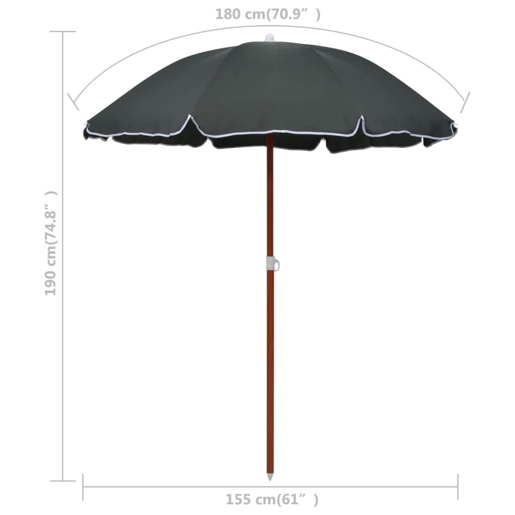 Parasol Met Stalen Paal 180 cm Antraciet