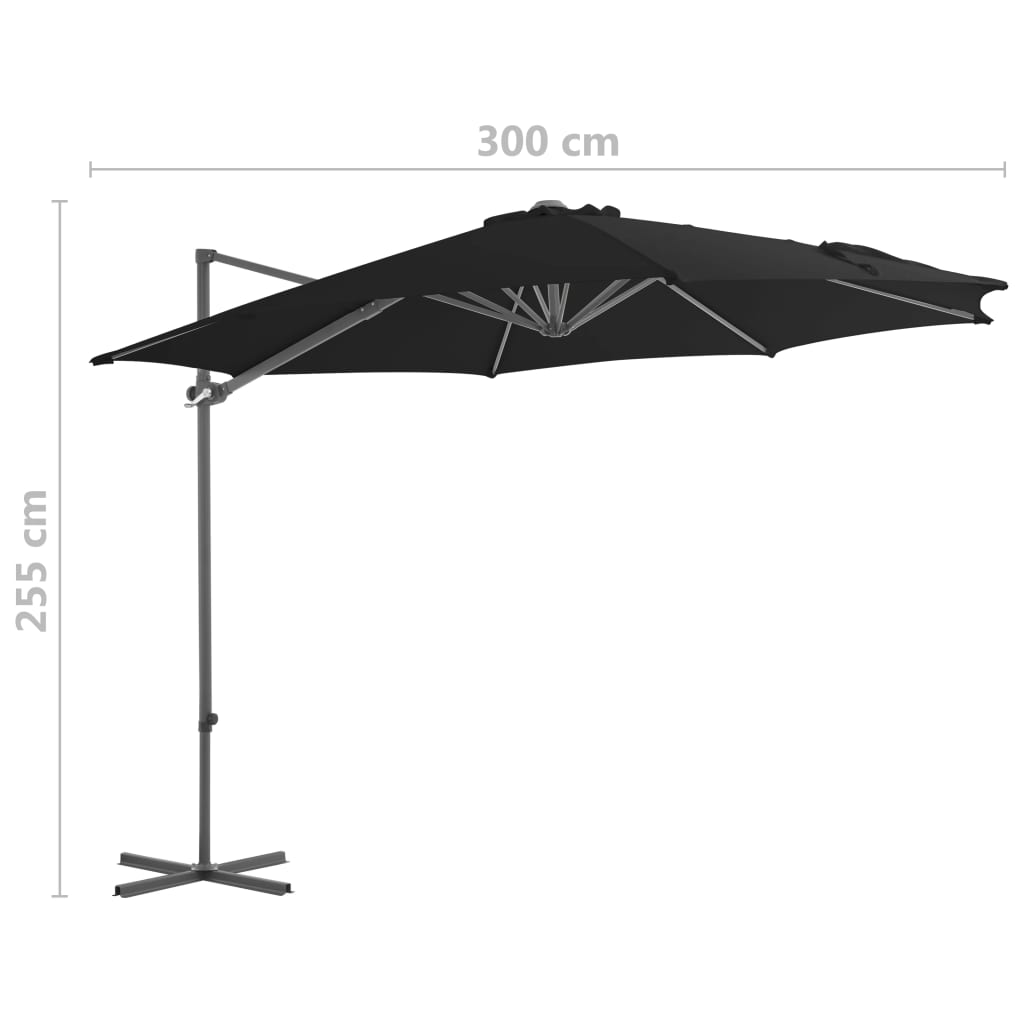 Zweefparasol Met Stalen Paal 300 Cm 300 x 255 cm Zwart