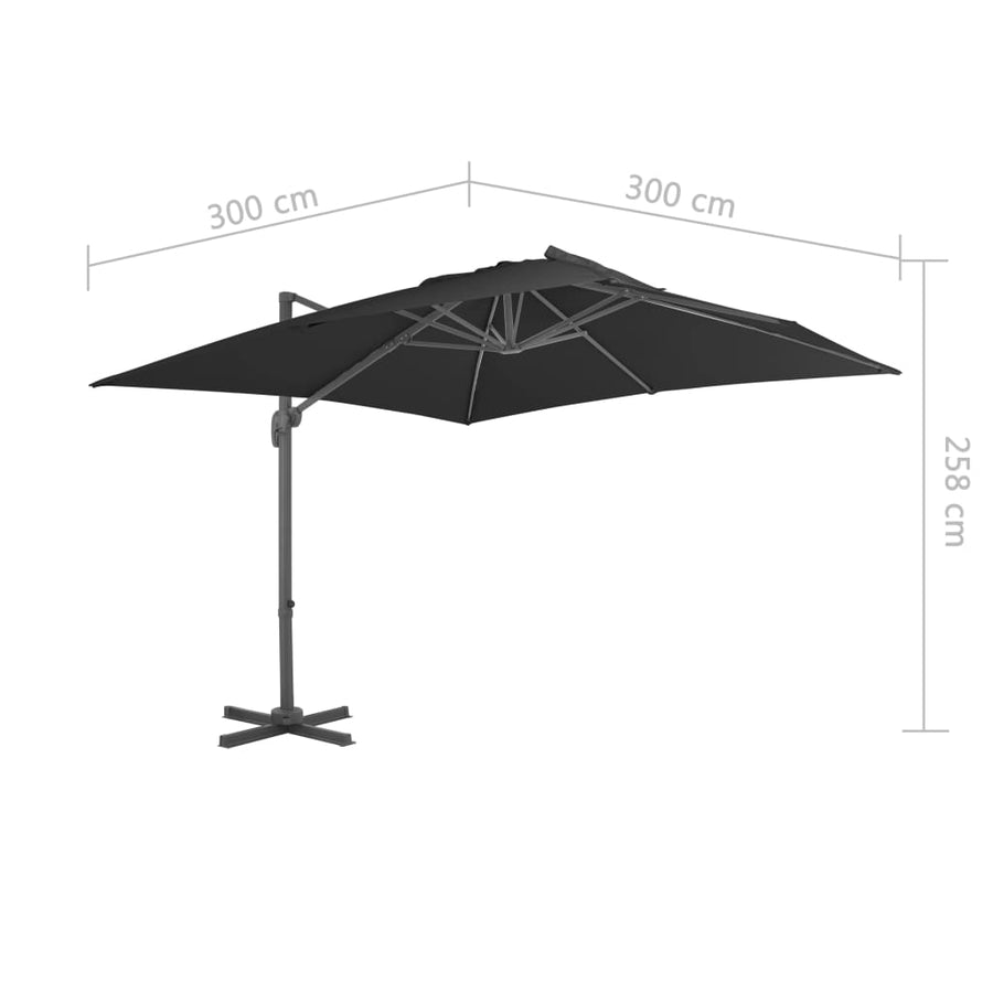 Zweefparasol Met Aluminium Paal 3X3 M 300 x 300 cm Zwart