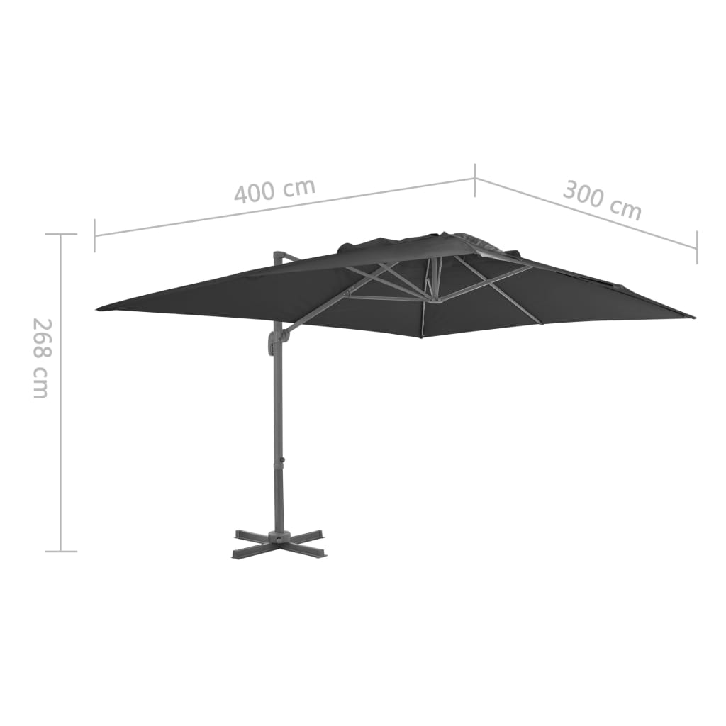 Zweefparasol Met Aluminium Paal 4X3 M Zwart 400 x 300 cm