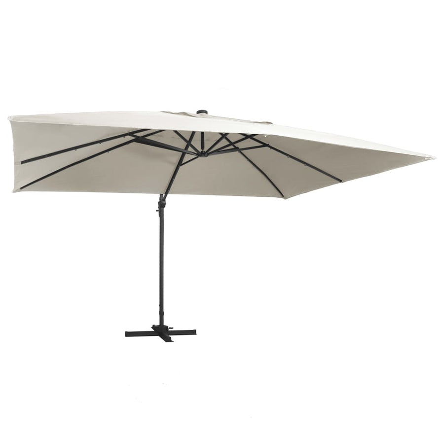 Zweefparasol Met Led En Aluminium Paal 400X300 Cm Zandkleurig