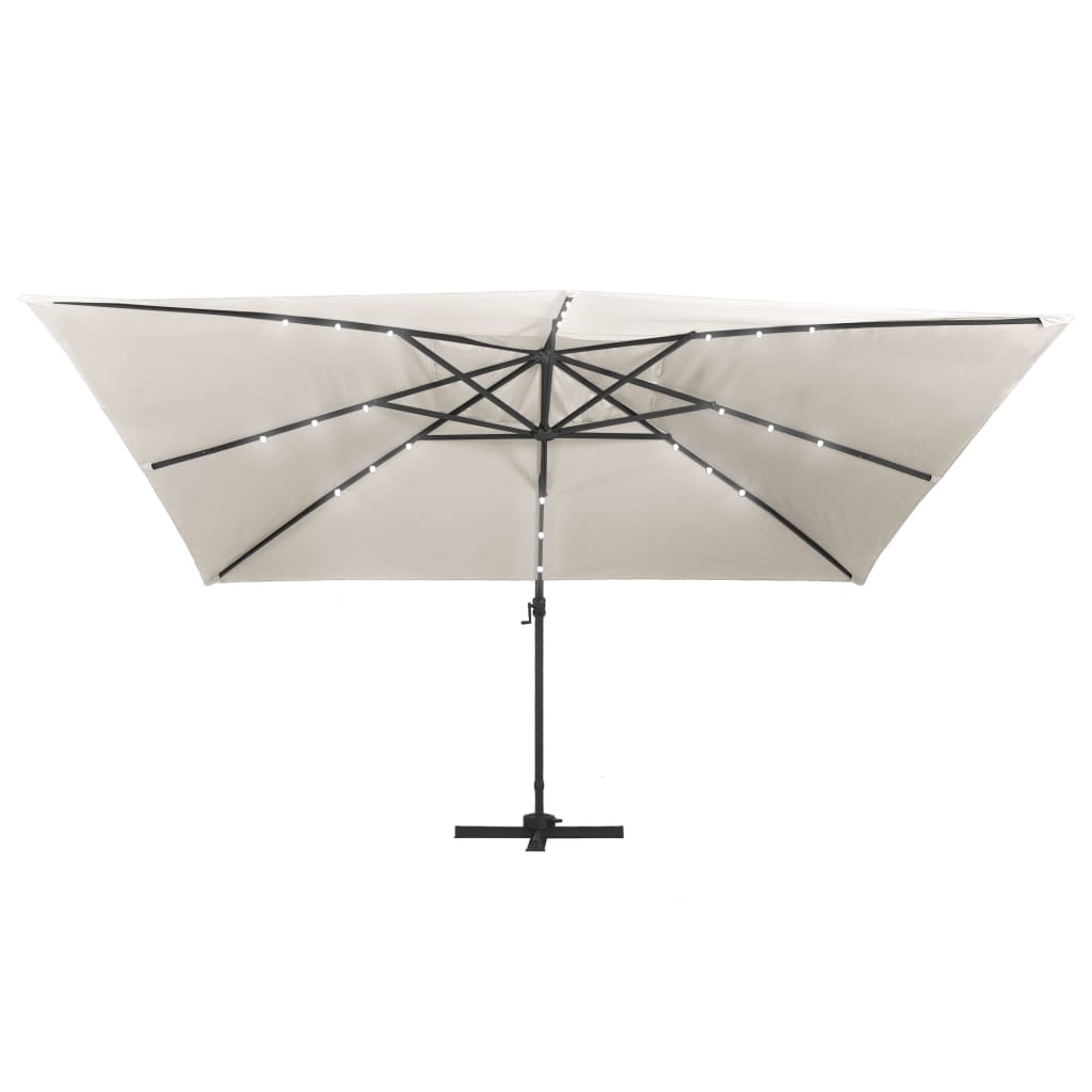 Zweefparasol Met Led En Aluminium Paal 400X300 Cm Zandkleurig