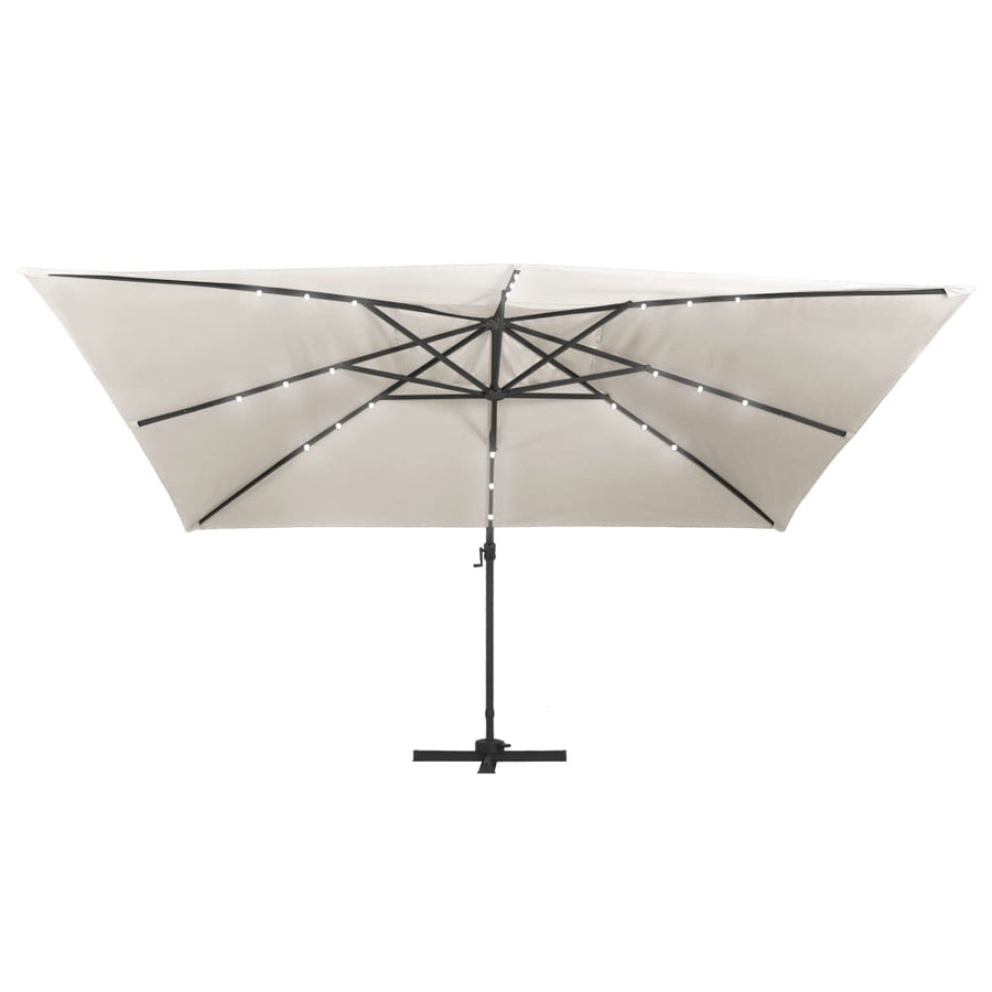 Zweefparasol Met Led En Aluminium Paal 400X300 Cm Zandkleurig