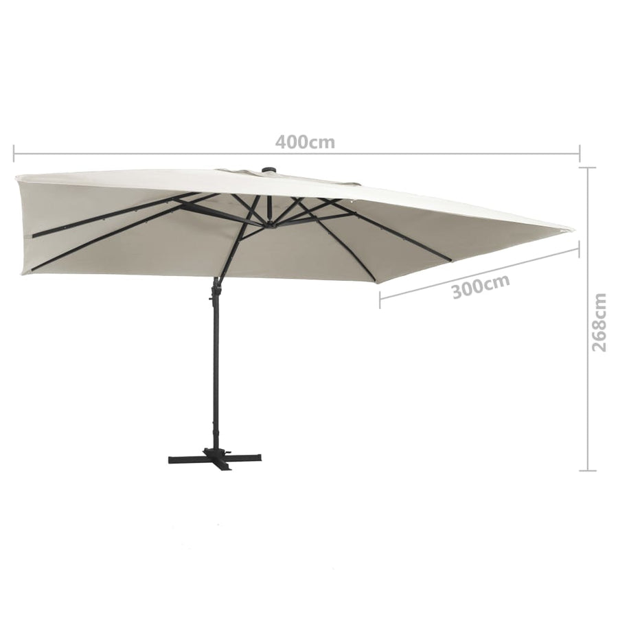 Zweefparasol Met Led En Aluminium Paal 400X300 Cm Zandkleurig