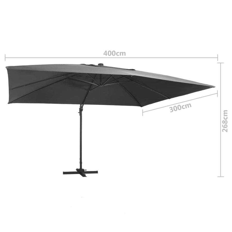 Zweefparasol Met Led En Aluminium Paal 400X300 Cm Antraciet