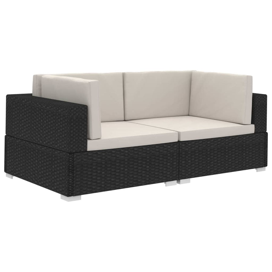 Hoekbanken Met Kussens Poly Rattan Zwart en wit