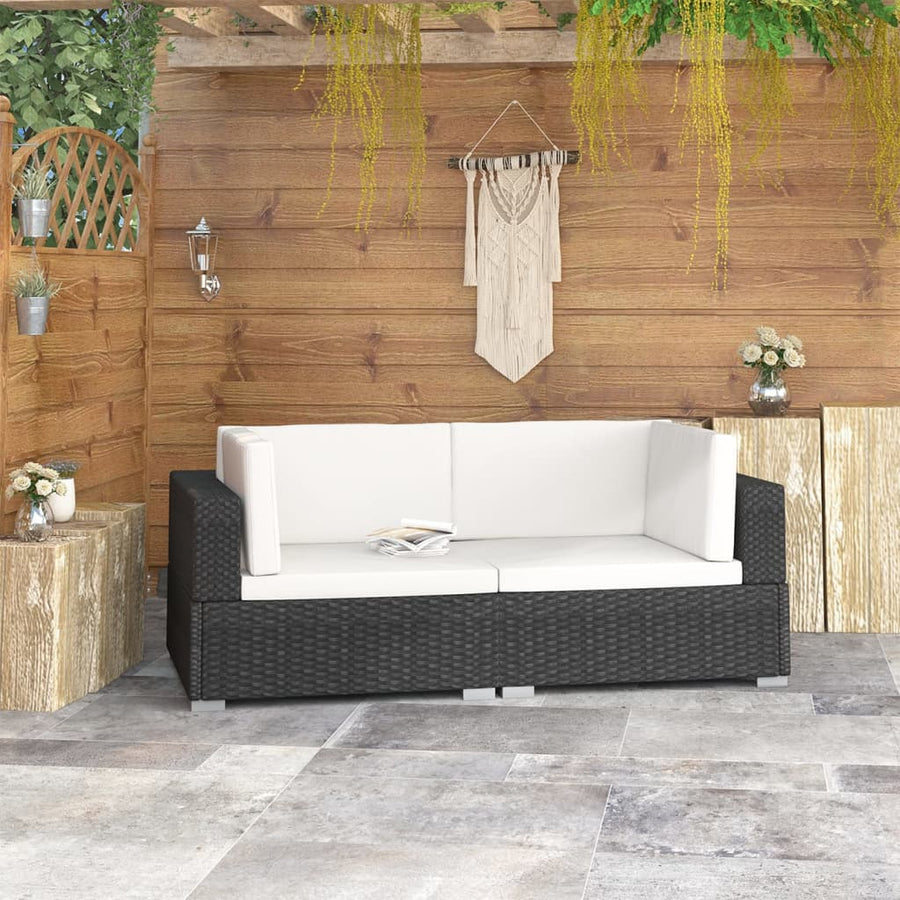 Hoekbanken Met Kussens Poly Rattan Zwart en wit
