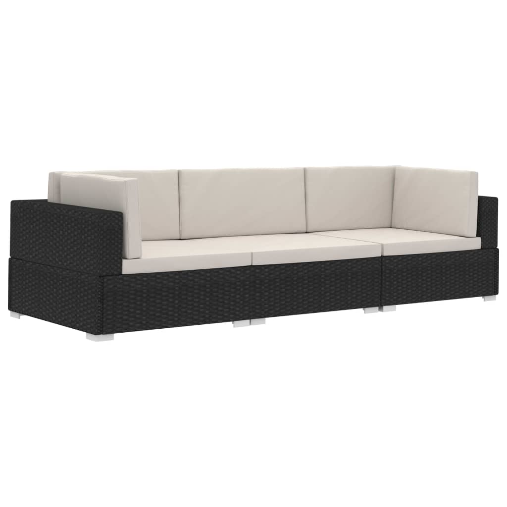 -Delige Loungeset Met Kussens Poly Rattan 3 Zwart en wit