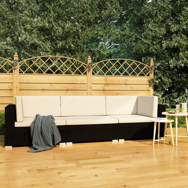 -Delige Loungeset Met Kussens Poly Rattan 3 Zwart en wit