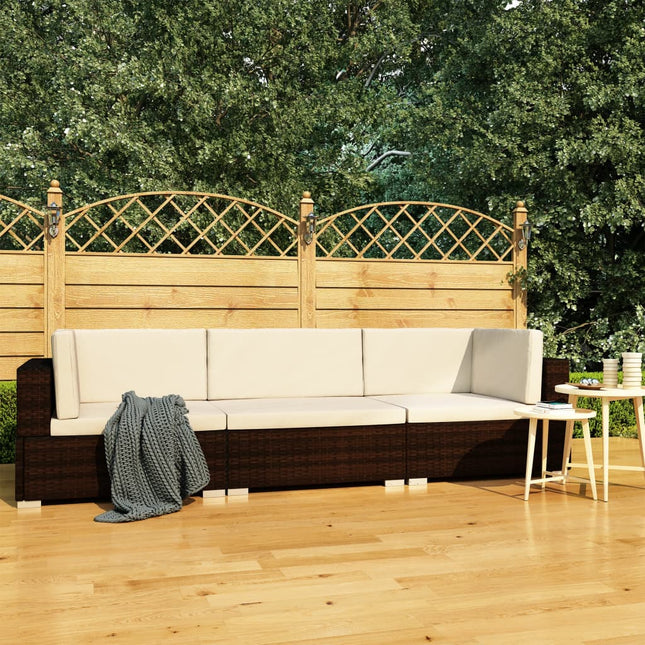 -Delige Loungeset Met Kussens Poly Rattan 3 Bruin