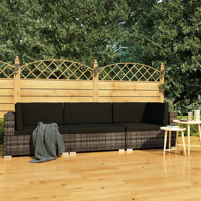 -Delige Loungeset Met Kussens Poly Rattan 3 Grijs