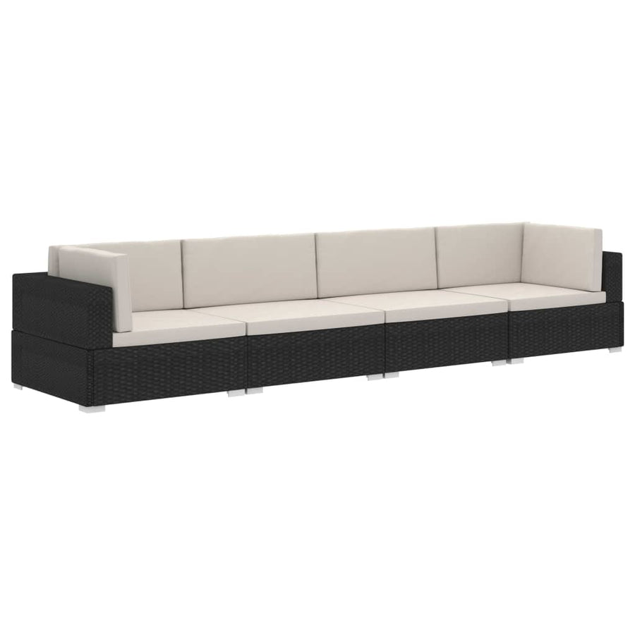 -Delige Loungeset Met Kussens Poly Rattan 4 Zwart en wit