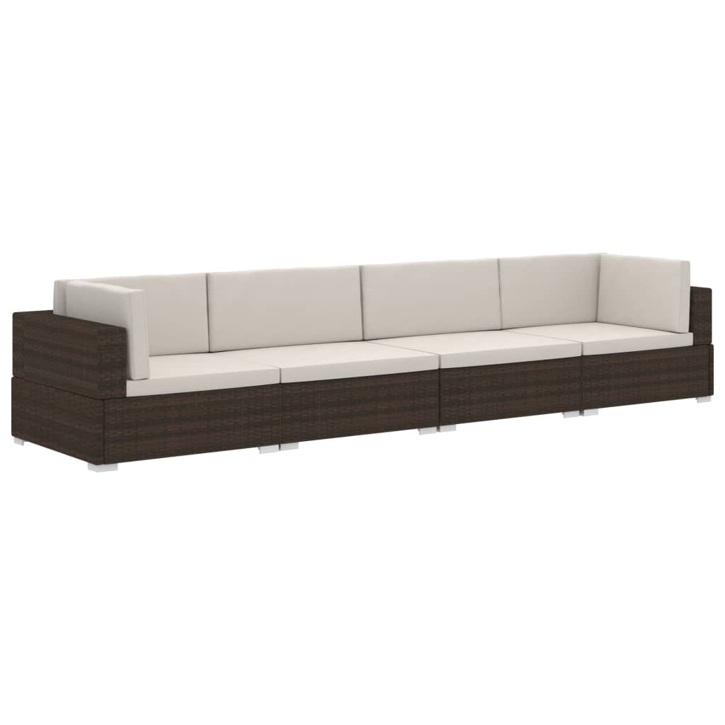 -Delige Loungeset Met Kussens Poly Rattan 4 Bruin
