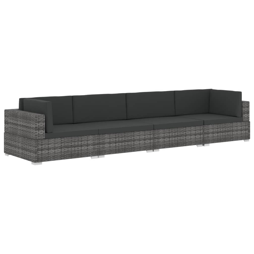 -Delige Loungeset Met Kussens Poly Rattan 4 Grijs