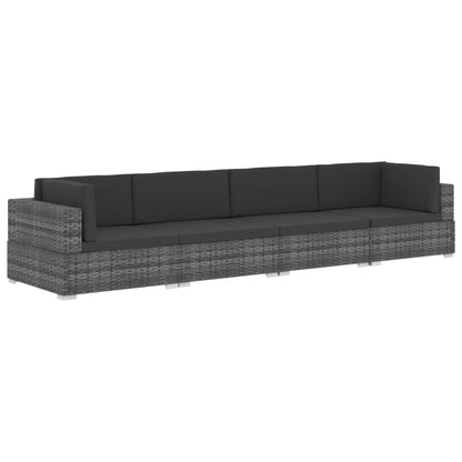 -Delige Loungeset Met Kussens Poly Rattan 4 Grijs