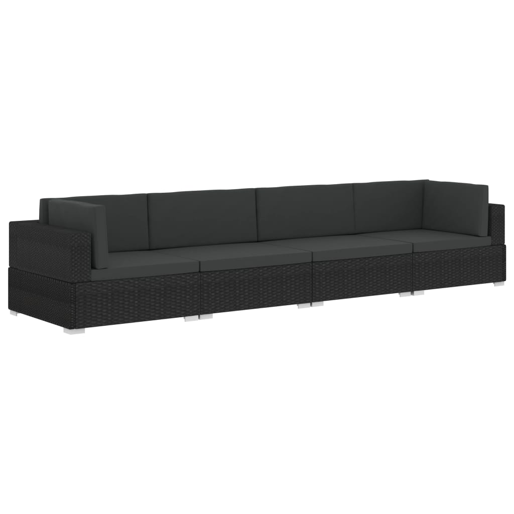 -Delige Loungeset Met Kussens Poly Rattan 4 Zwart