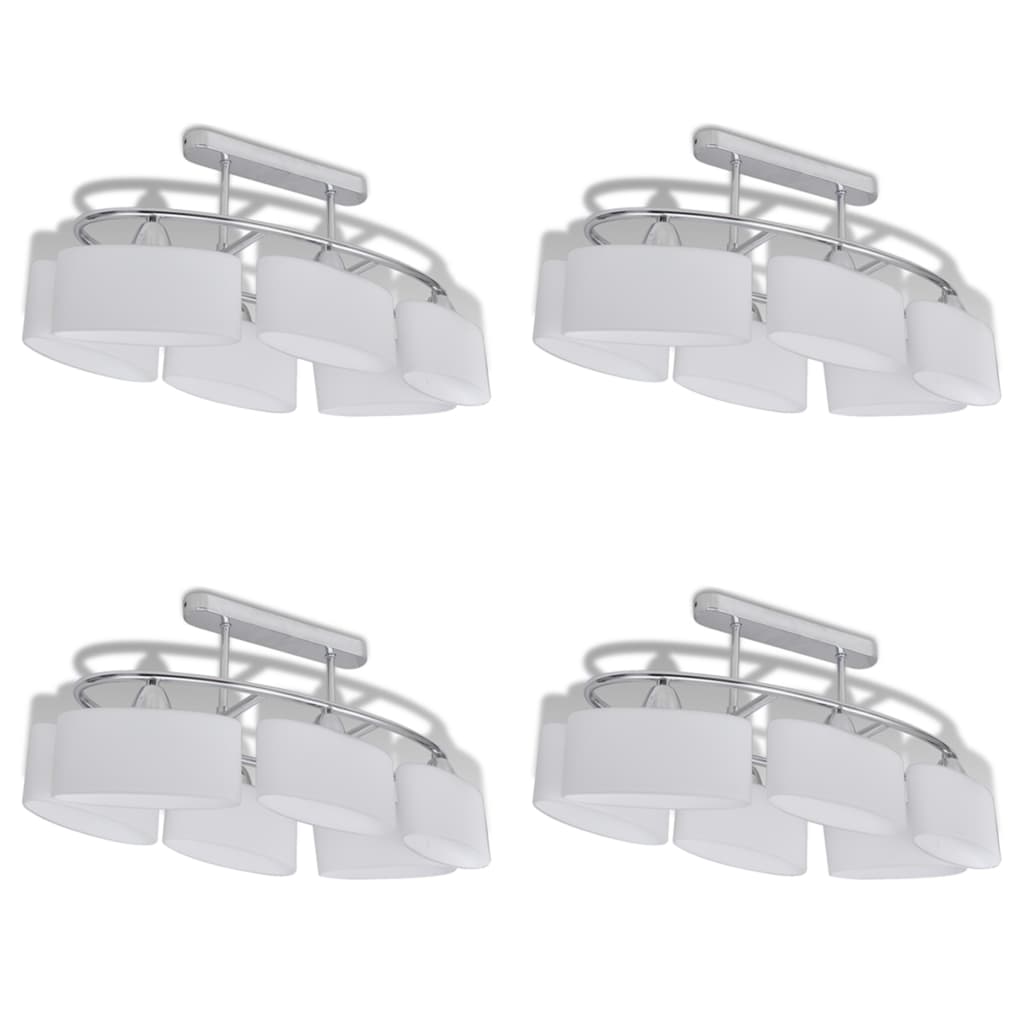Plafondlamp Met Ellipsvormige Glazen Kappen 4 St E14 Witte Buitenkant / Witte Binnenkant