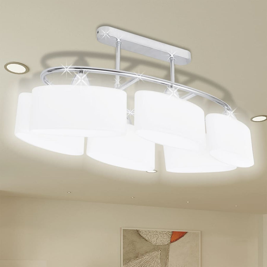 Plafondlamp Met Ellipsvormige Glazen Kappen 4 St E14 Witte Buitenkant / Witte Binnenkant