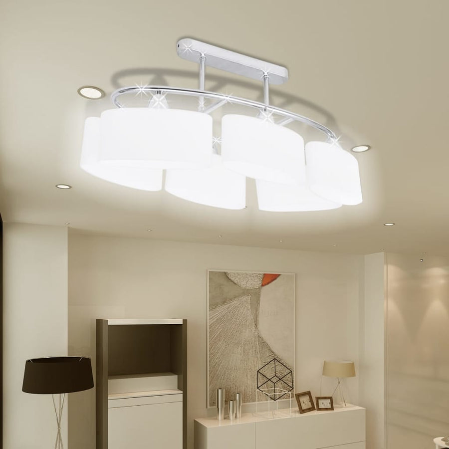 Plafondlamp Met Ellipsvormige Glazen Kappen 4 St E14 Witte Buitenkant / Witte Binnenkant