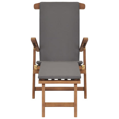 Ligstoel Met Kussen Massief Teakhout Donkergrijs