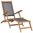 Sun lounger with footrest solid teak wood black