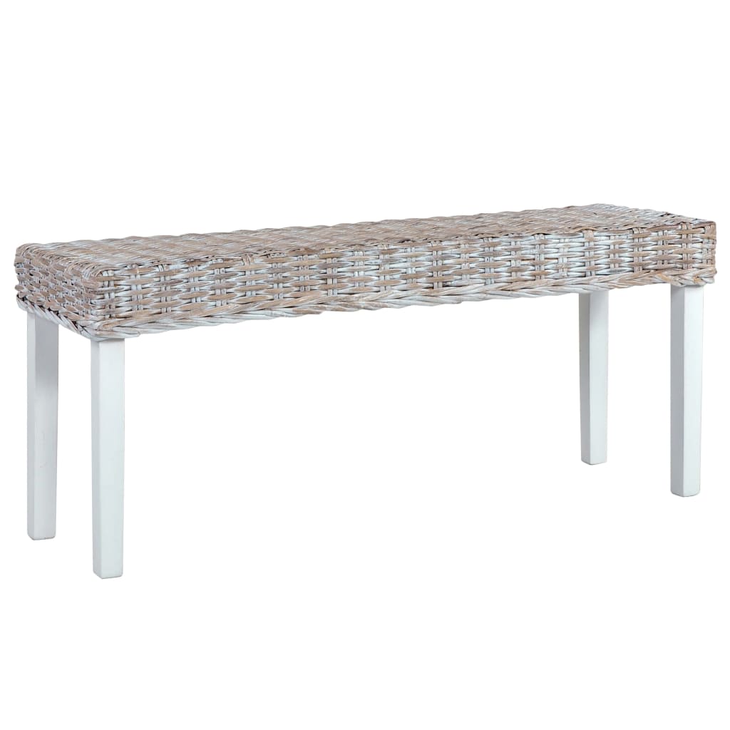 Bankje 110 Cm Natuurlijk Kubu Rattan En Massief Mangohout Wit