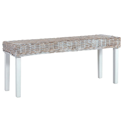 Bankje 110 Cm Natuurlijk Kubu Rattan En Massief Mangohout Wit