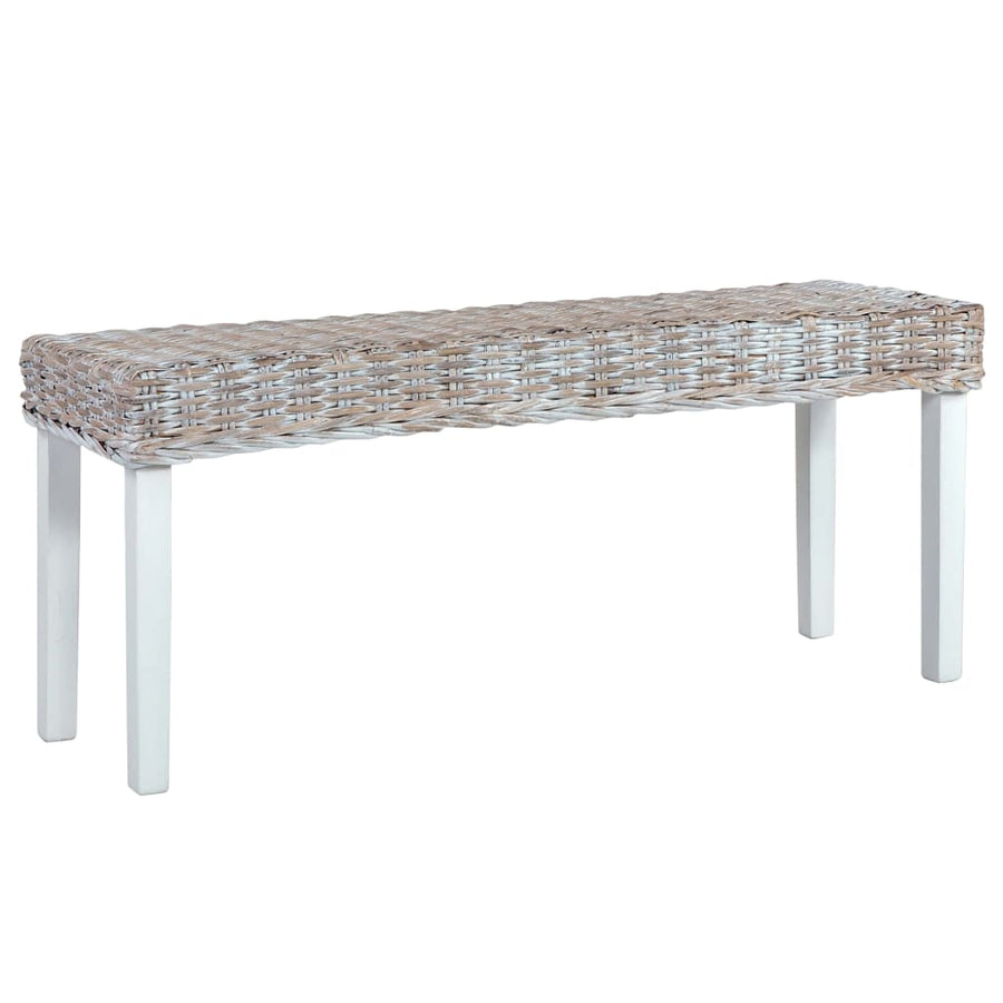 Bankje 110 Cm Natuurlijk Kubu Rattan En Massief Mangohout Wit