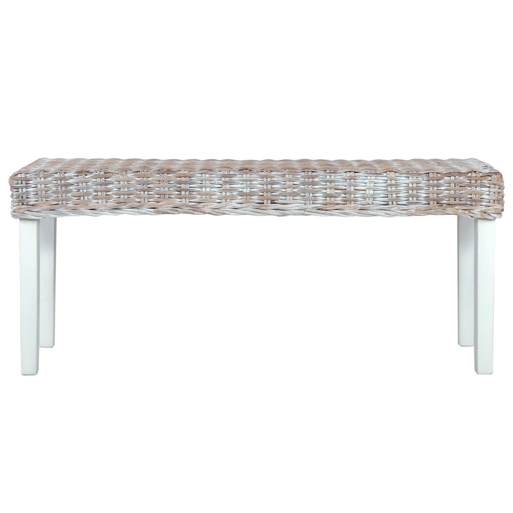 Bankje 110 Cm Natuurlijk Kubu Rattan En Massief Mangohout Wit