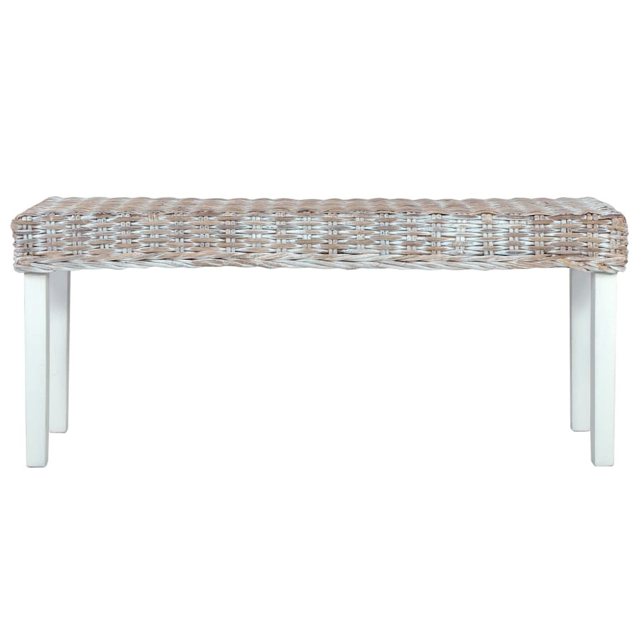 Bankje 110 Cm Natuurlijk Kubu Rattan En Massief Mangohout Wit