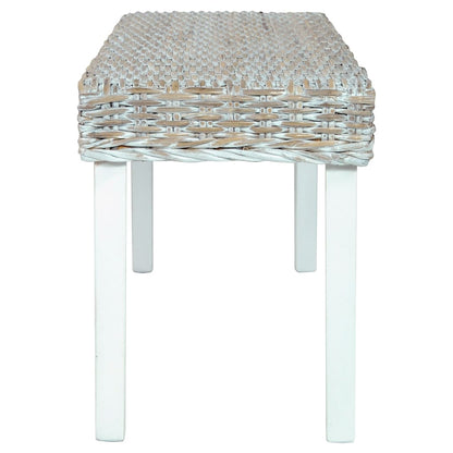 Bankje 110 Cm Natuurlijk Kubu Rattan En Massief Mangohout Wit