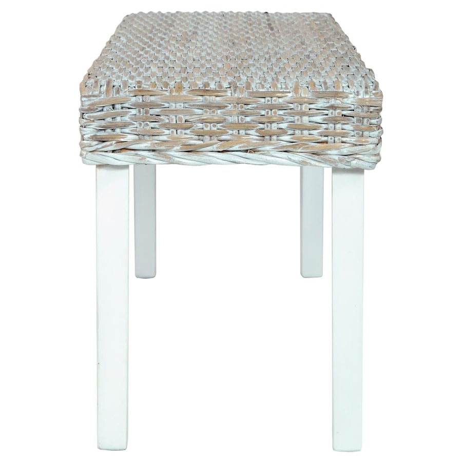 Bankje 110 Cm Natuurlijk Kubu Rattan En Massief Mangohout Wit