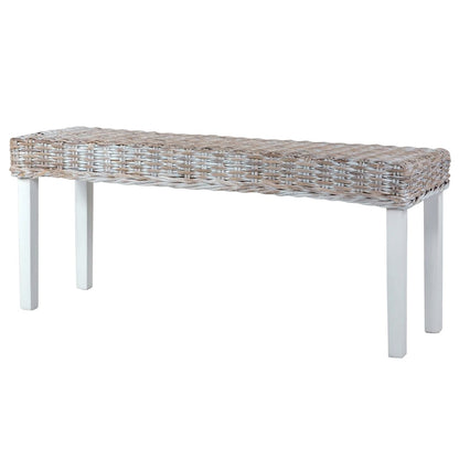 Bankje 110 Cm Natuurlijk Kubu Rattan En Massief Mangohout Wit