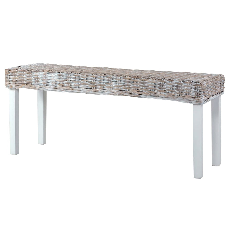 Bankje 110 Cm Natuurlijk Kubu Rattan En Massief Mangohout Wit