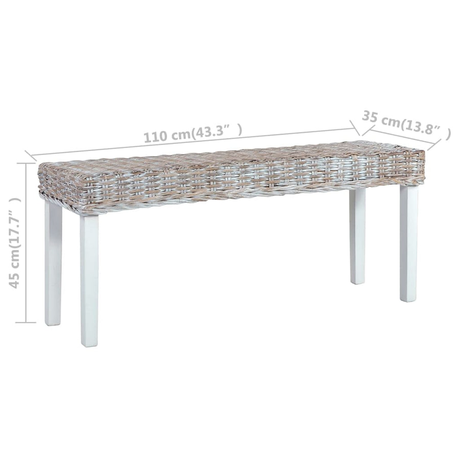 Bankje 110 Cm Natuurlijk Kubu Rattan En Massief Mangohout Wit