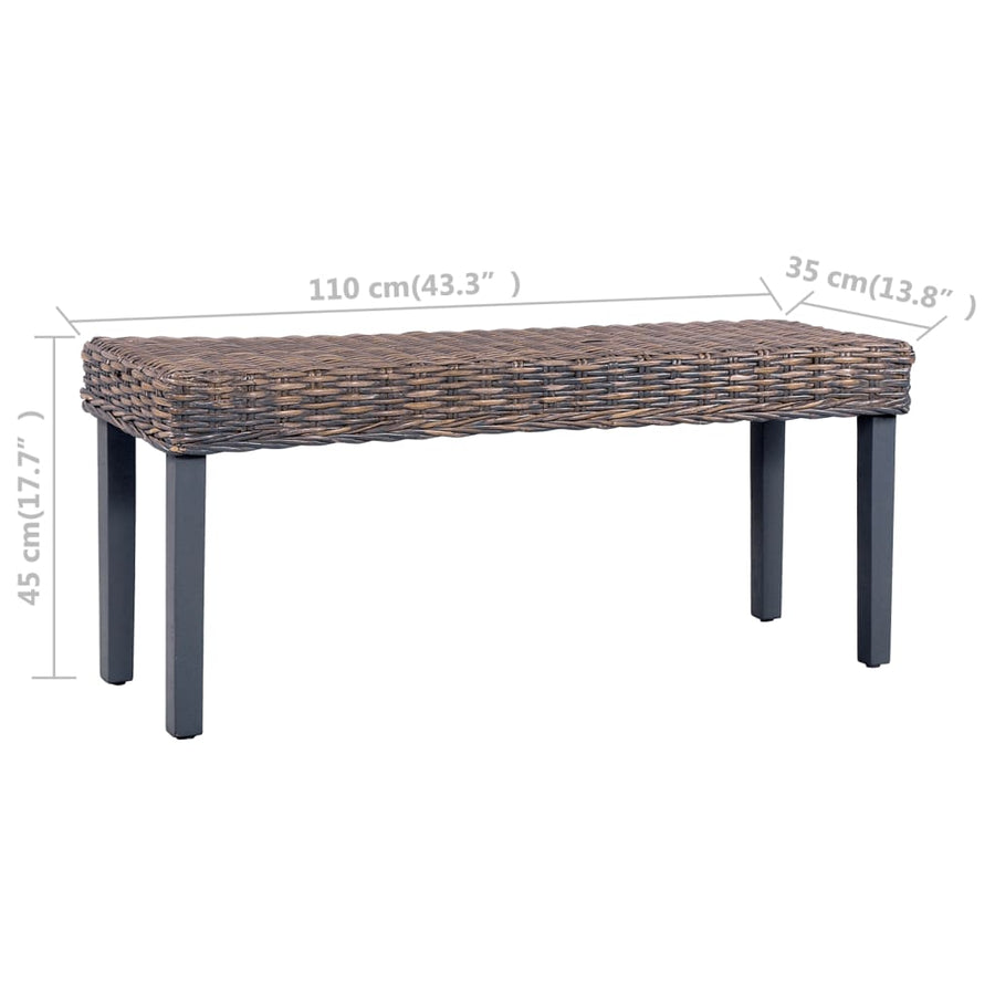 Bankje 110 Cm Natuurlijk Kubu Rattan En Massief Mangohout Grijs