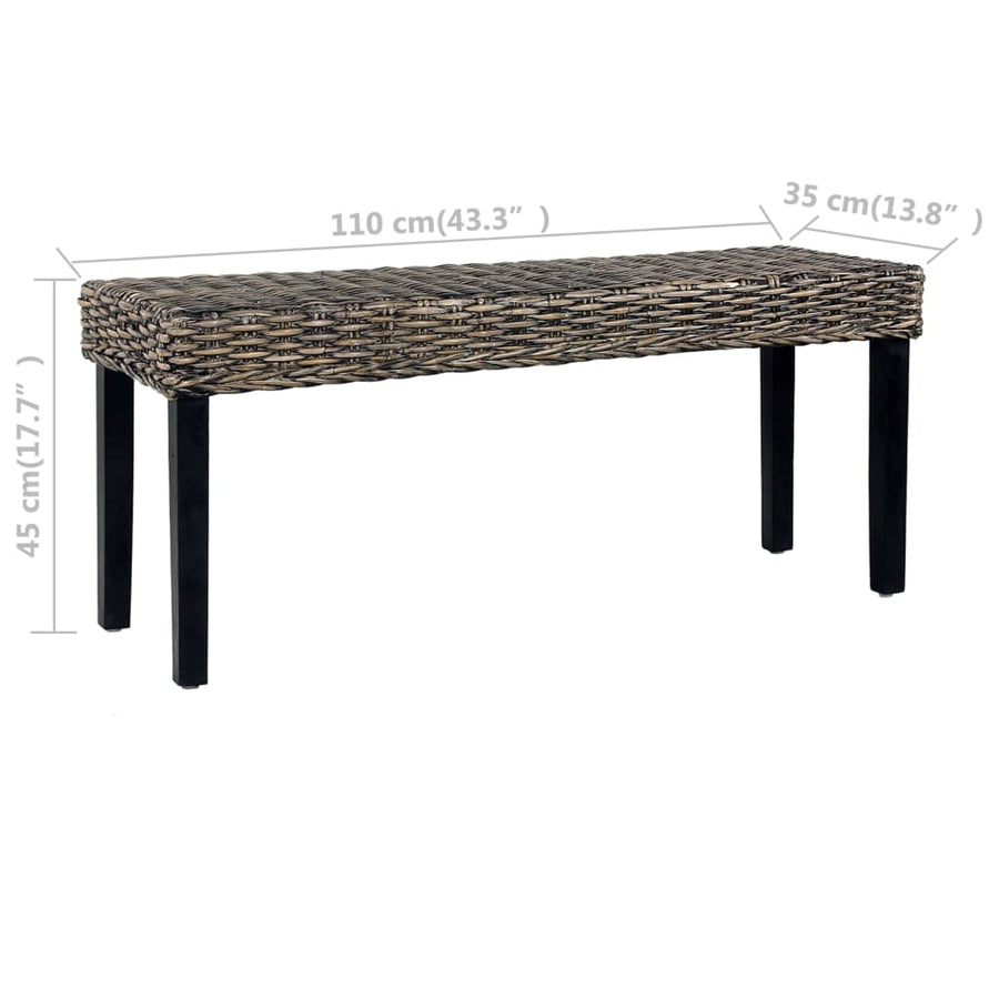 Bankje 110 Cm Natuurlijk Kubu Rattan En Massief Mangohout Zwart