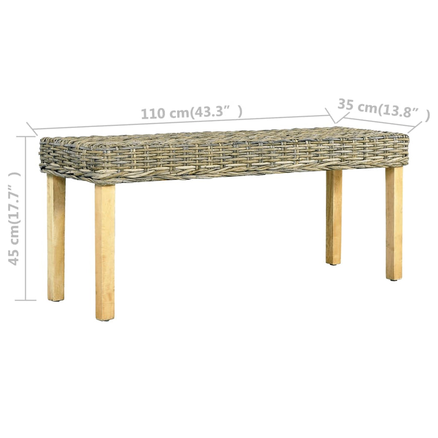 Bankje 110 Cm Natuurlijk Kubu Rattan En Massief Mangohout Bruin