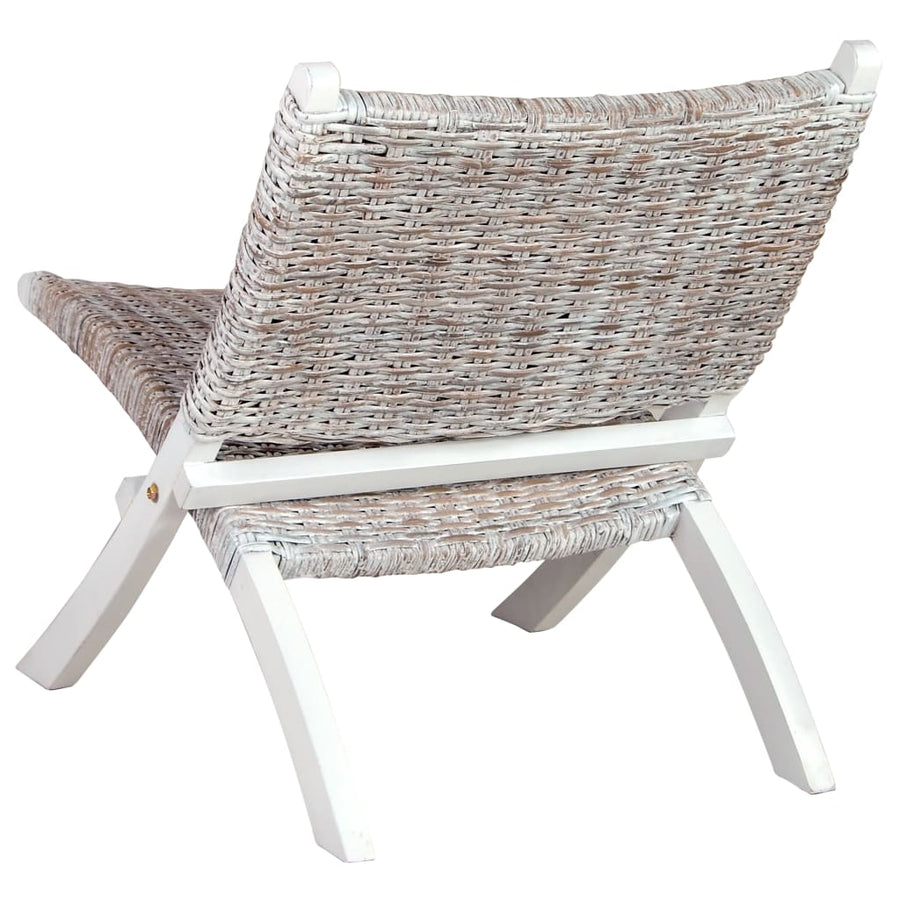 Relaxstoel Natuurlijk Kubu Rattan En Massief Mahoniehout Wit