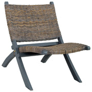 Lounge chair natural kubu Poly Rattan and solid mahogany wood grey