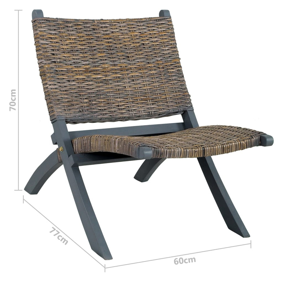 Relaxstoel Natuurlijk Kubu Rattan En Massief Mahoniehout Grijs