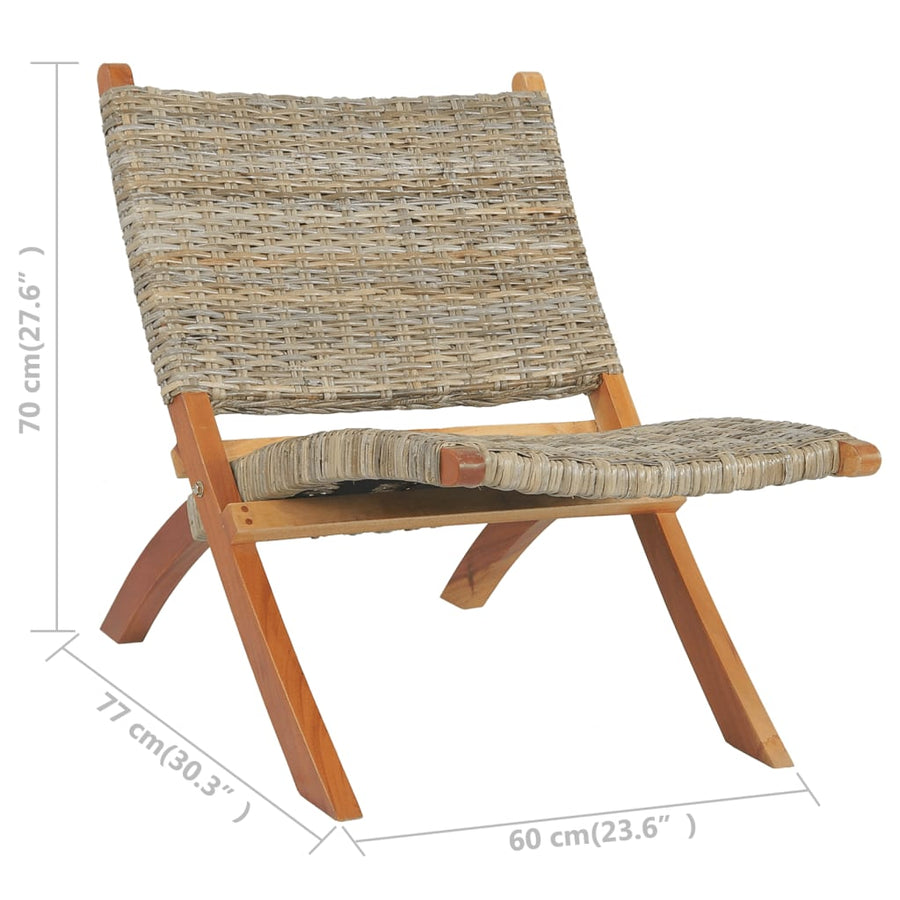 Relaxstoel Natuurlijk Kubu Rattan En Massief Mahoniehout Bruin