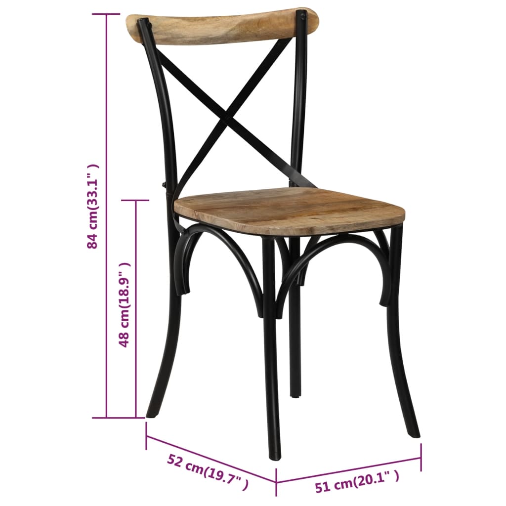 Kruisstoelen Massief Mangohout Zwart 6 massief mangohout (zwart frame)