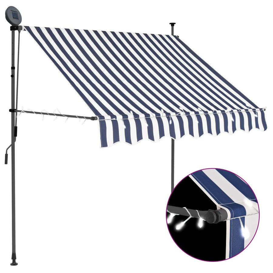 Luifel handmatig uitschuifbaar met LED 100 cm blauw en wit 100 cm Blauw